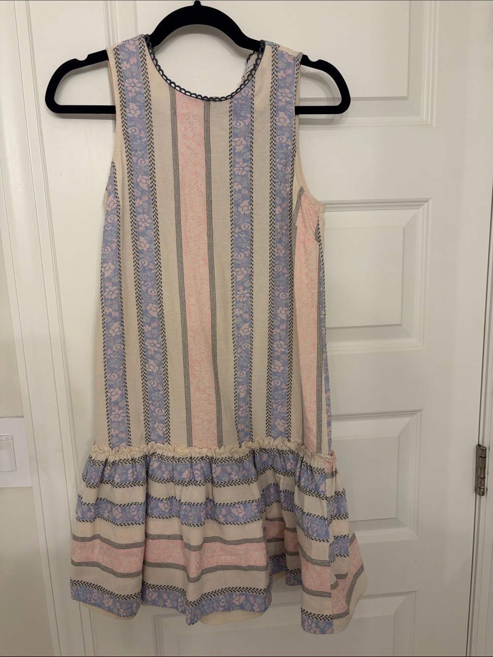 Women’s Sleeveless Stripe & Floral Drop-Waist Dress - Pastel Pink & Blue